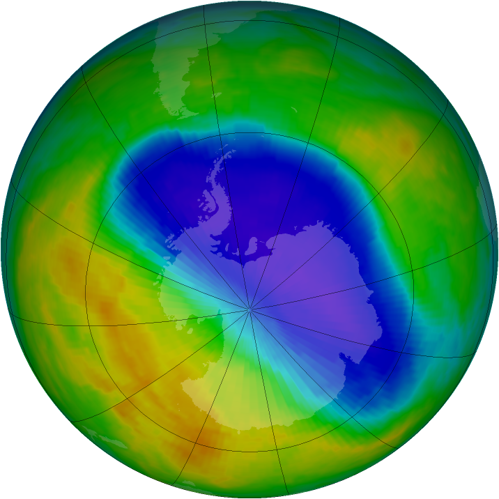 Antarctic ozone map for 19 October 1992